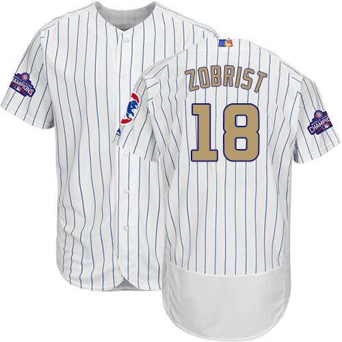 Cubs #18 Ben Zobrist White(Blue Strip) Flexbase Authentic Gold Program Stitched MLB Jersey